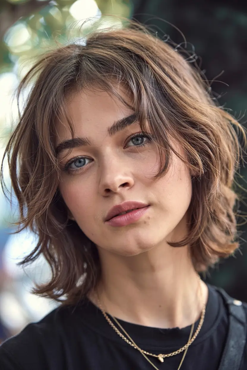 haircut ideas 2026 Wavy Shag Bob with Effortless Bangs