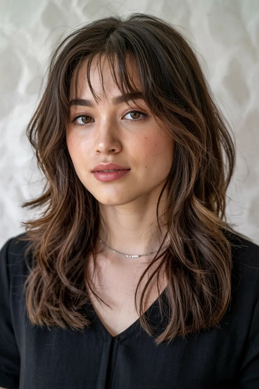 haircut ideas 2026 Feathered Layers with Airy Fringe