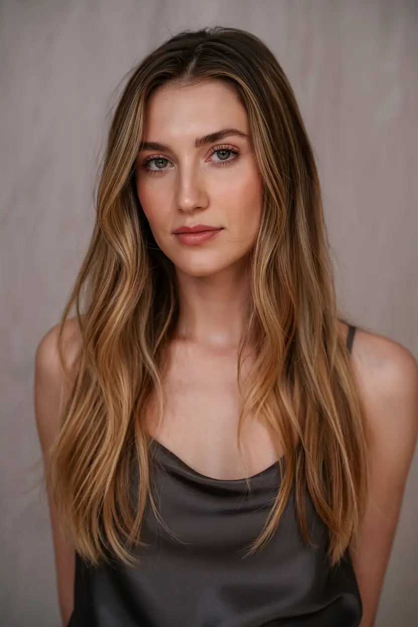 haircut ideas 2026 Golden Rooted Waves with Minimal Layers