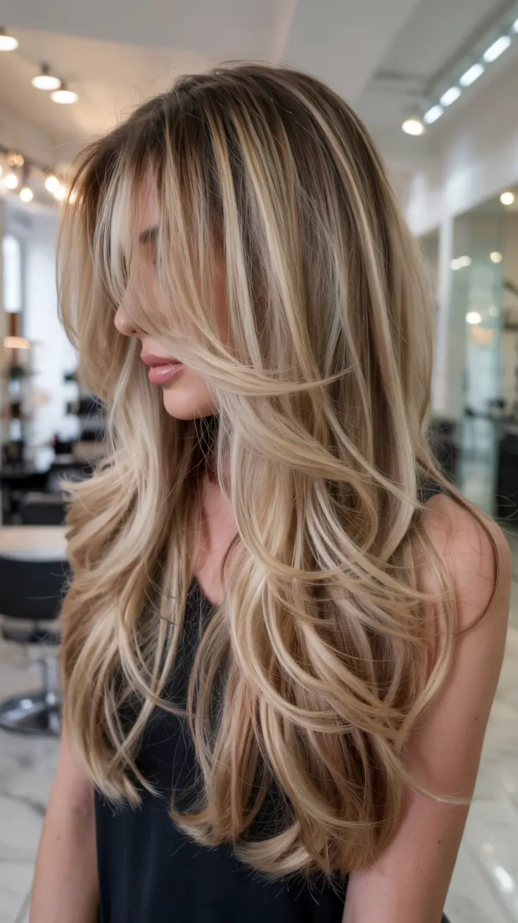 haircuts for long hair ideas 2026 Bombshell Layers with Golden Vanilla Blonde