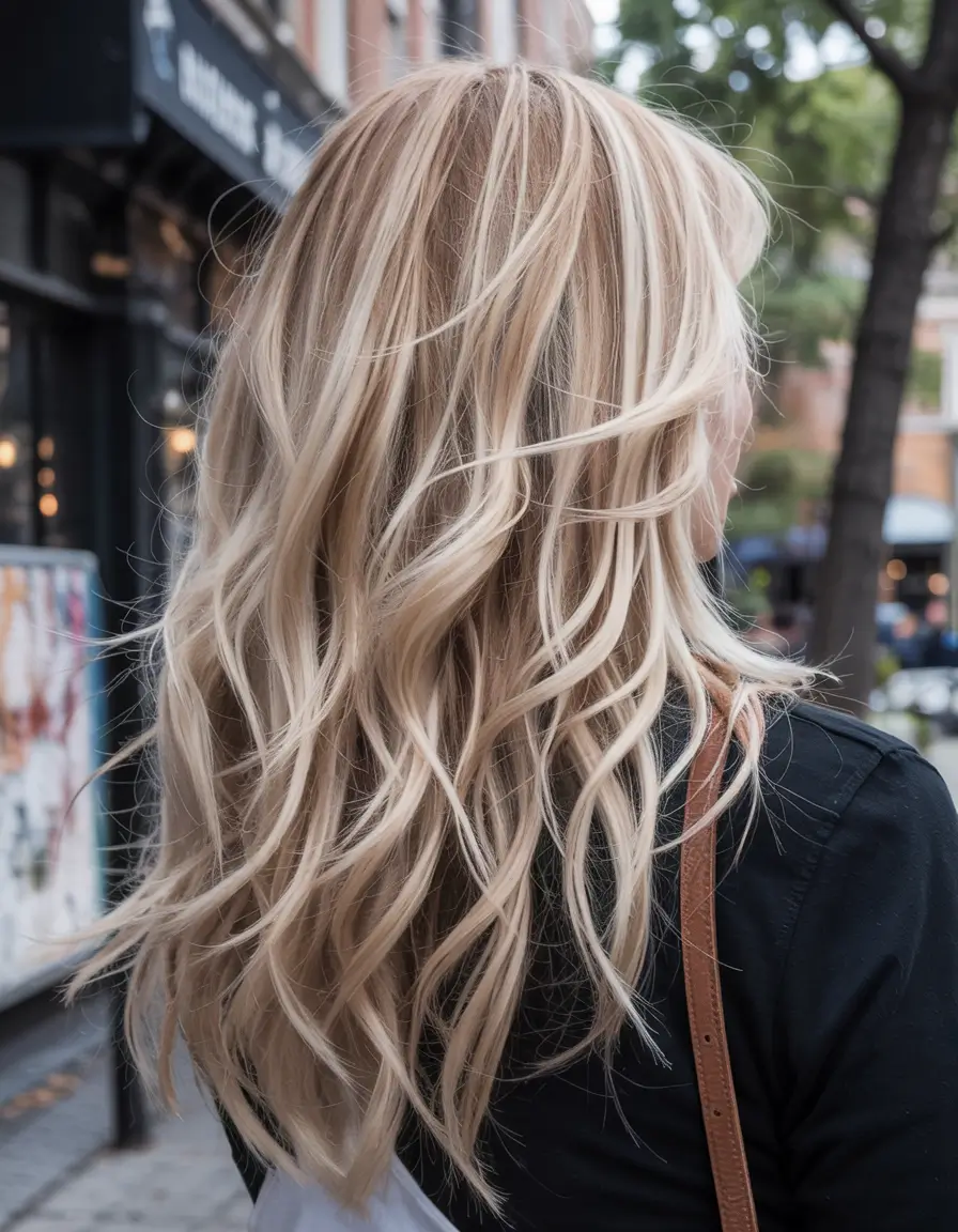 haircuts for long hair ideas 2026 Street-Chic Butter Blonde with S-Wave Layers