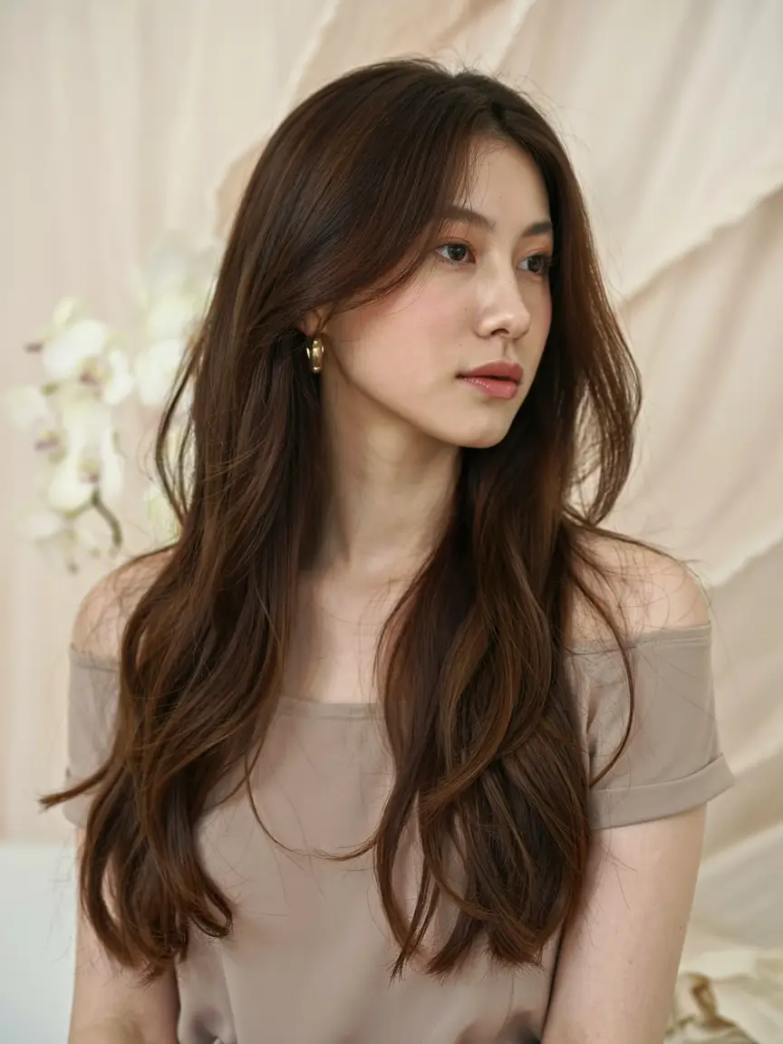 haircuts for long hair ideas 2026 Silk-Flow Layers with a Classic Center Part