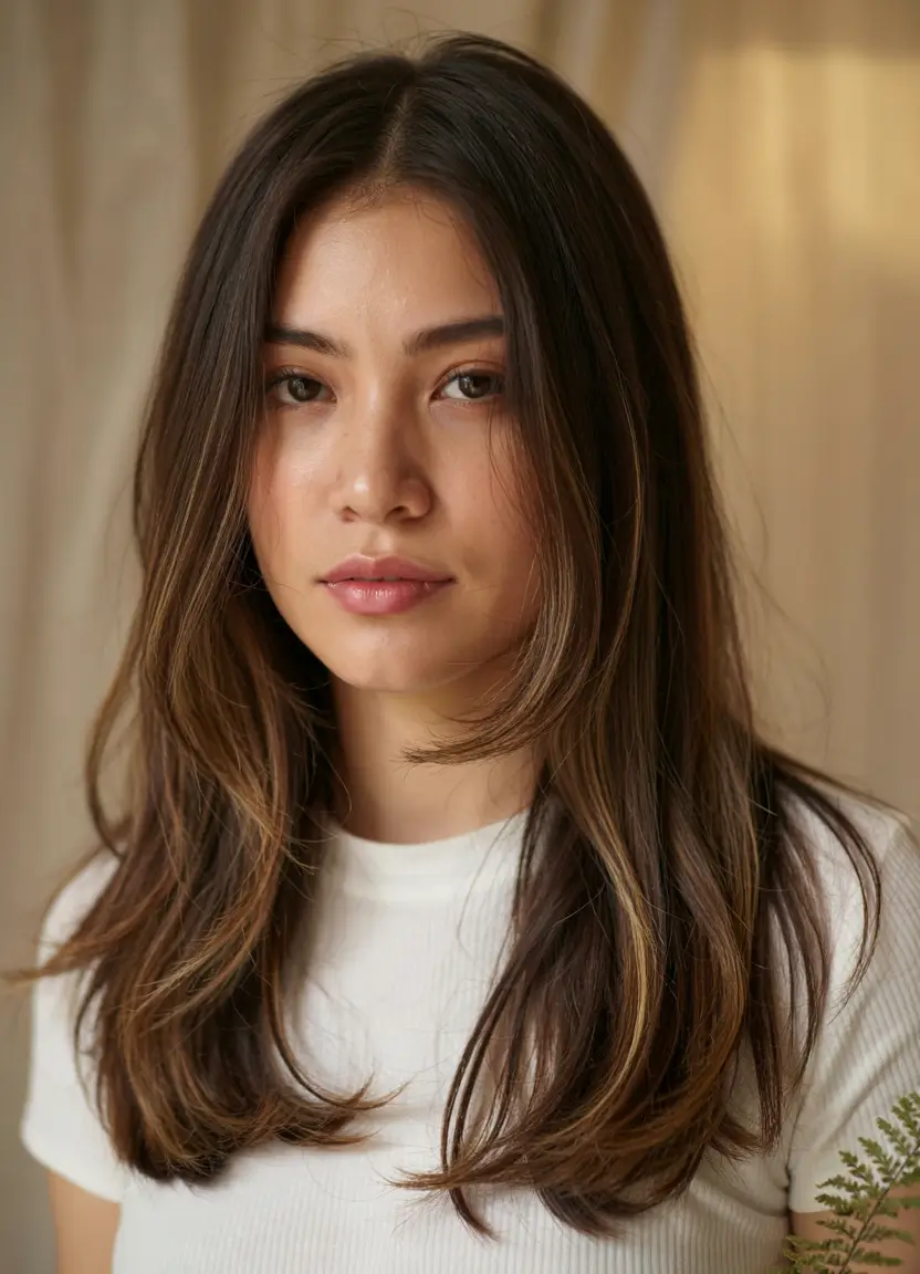 haircuts for long hair ideas 2026 Subtle Brunette with Natural Contour Layers