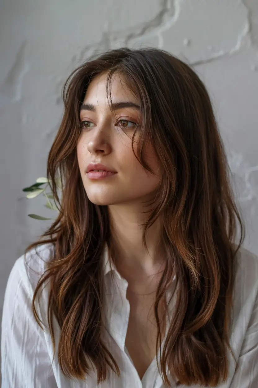 haircuts for long hair ideas 2026 Rich Chocolate with Face-Framing Shaping