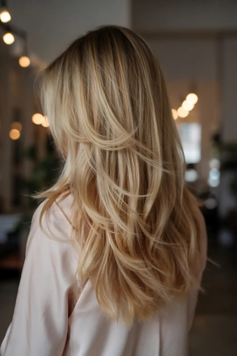haircuts for long hair ideas 2026 Sunlit Blonde with Layered Movement