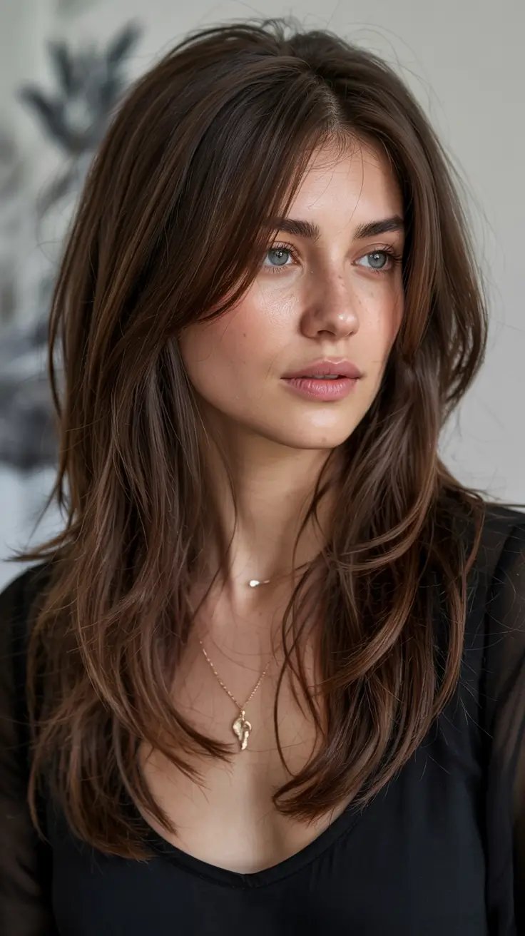 haircuts for medium hair 2026 Fine Layer Veil with Streamlined Bangs