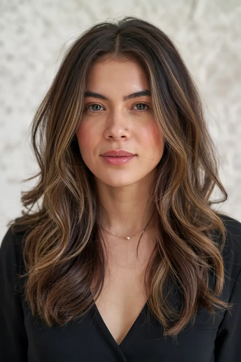 haircuts for medium hair 2026 Layered Ribbon Balayage with Face Brightening