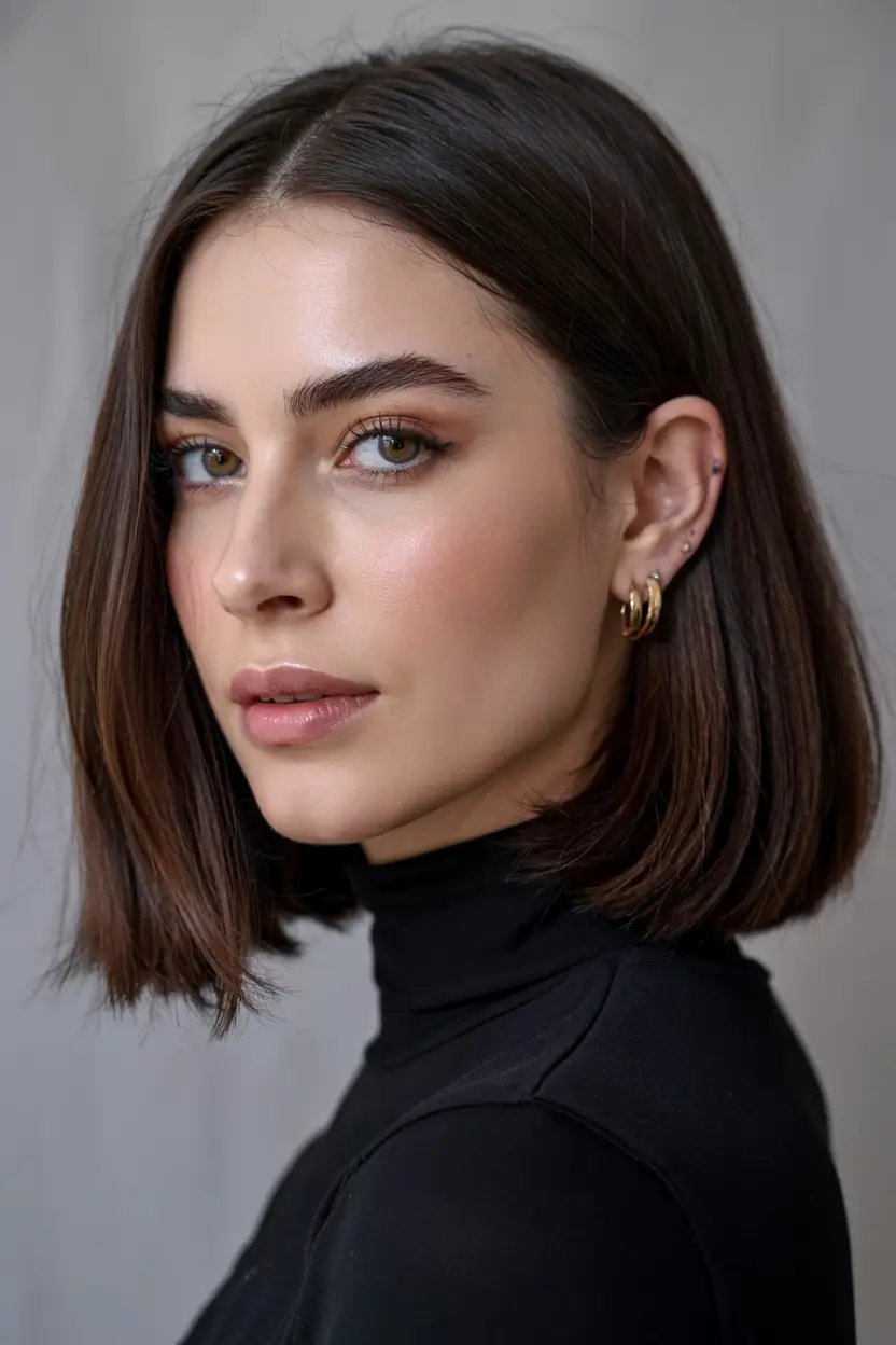 haircuts for thin fine hair 2026 Glossy Precision Bob with a Clean Center Part