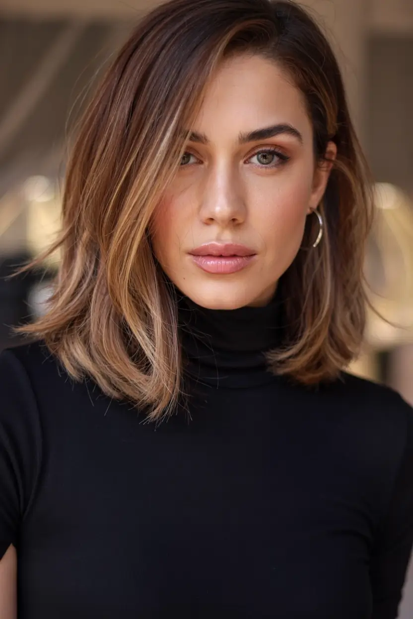 haircuts for thin fine hair 2026 Neutral Brunette Lob with Dimensional Money Piece