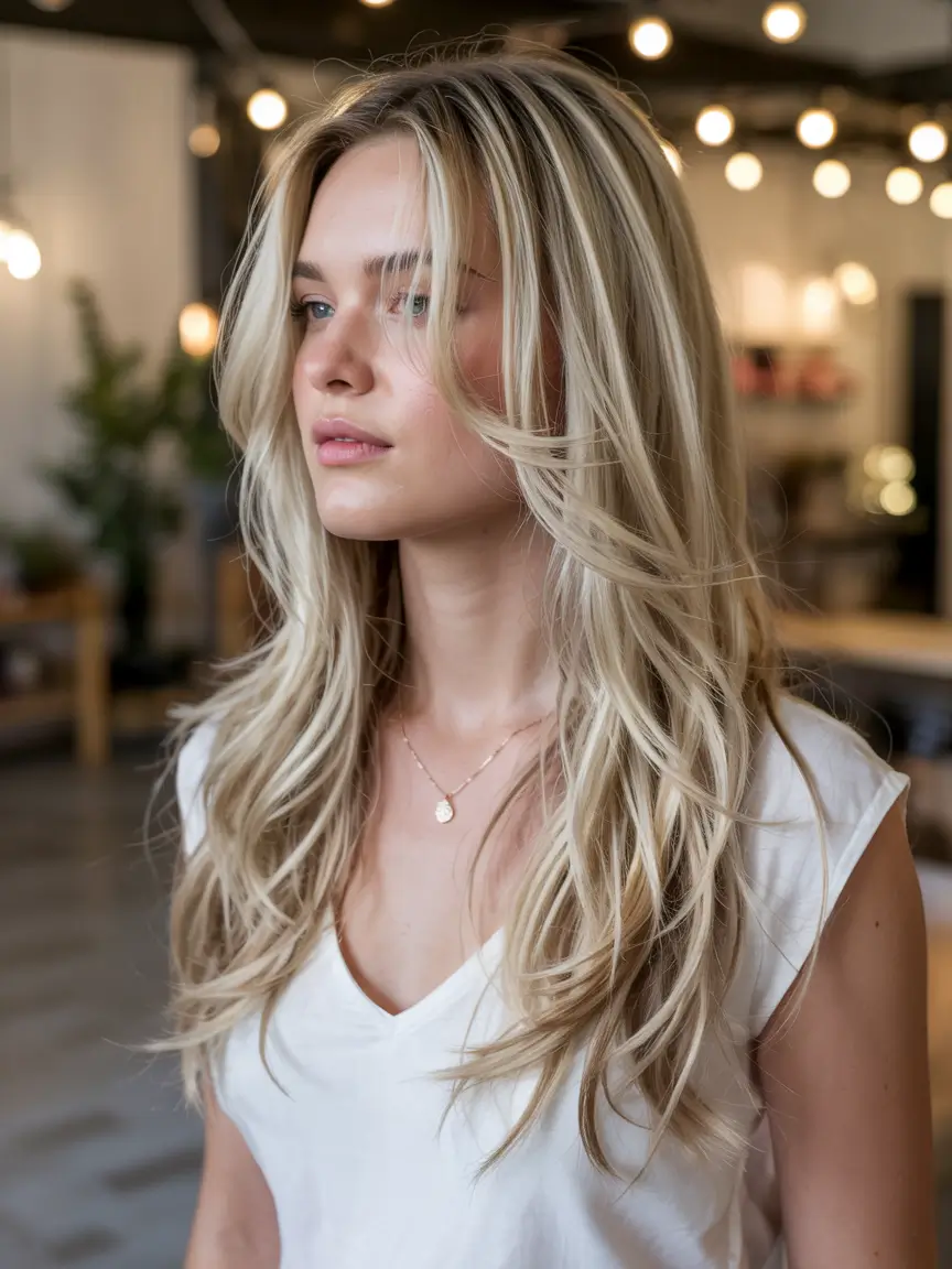 haircuts for thin fine hair 2026 Flowy Layers with Center Curtain Lift