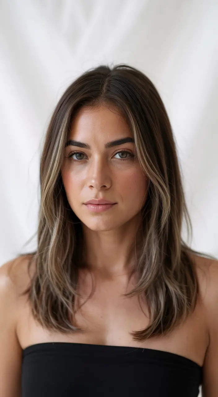 haircuts for thin fine hair 2026 Classic Mid-Length Cut with Glossy Brunette Shine