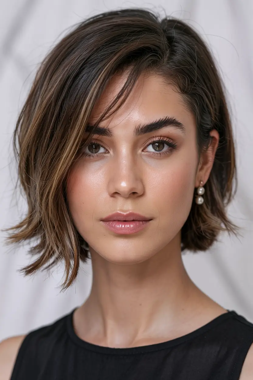 haircuts for thin fine hair 2026 Asymmetrical Texture with Tousled Bangs