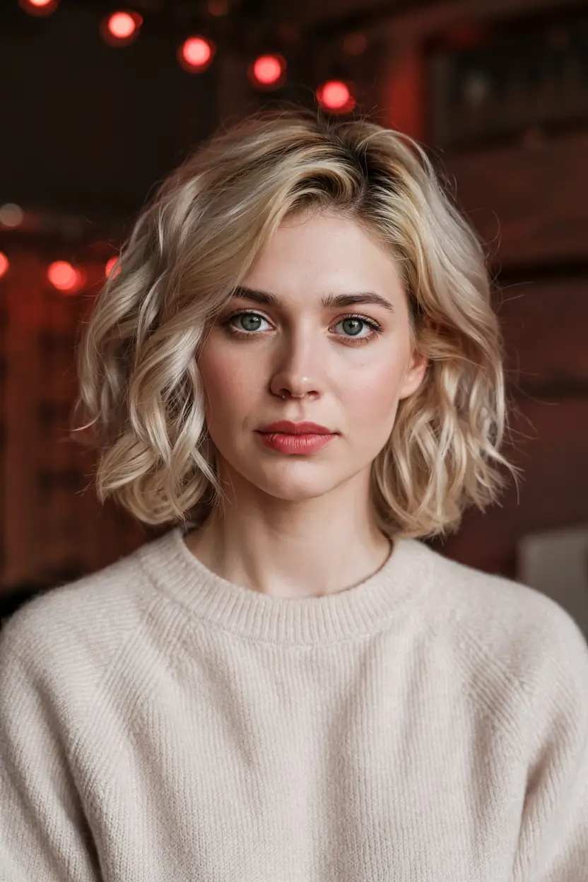 haircuts for thin fine hair 2026 Volumized Platinum Lob with Tousled Waves