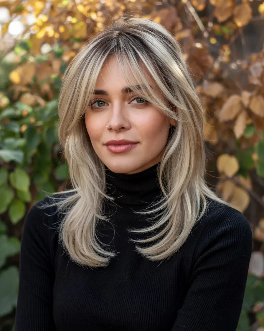 haircuts for thin fine hair 2026 Feathered Curtain Layers with Light Blonde Shine