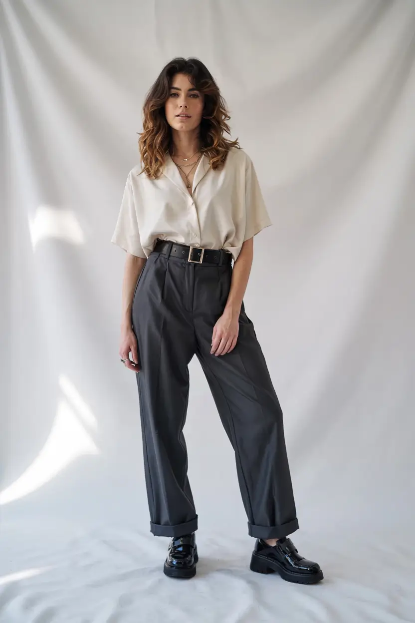 modern business casual outfits for women 2026 Minimalist Charcoal and Ivory