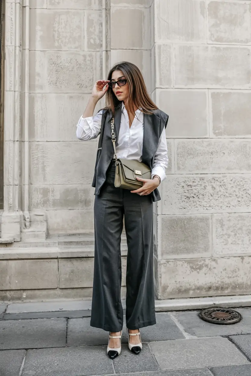 modern business casual outfits for women 2026 Slate Gray Layers with an Urban Edge