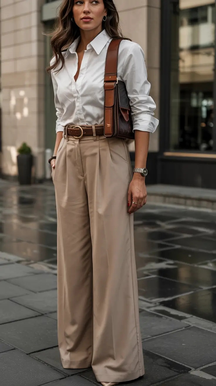 modern business casual outfits for women 2026 Classic White Shirt Modern Proportion