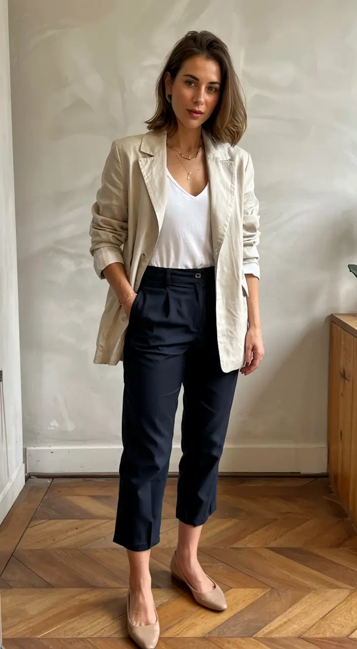 modern business casual outfits for women 2026 The Cream Blazer and Midnight Crop