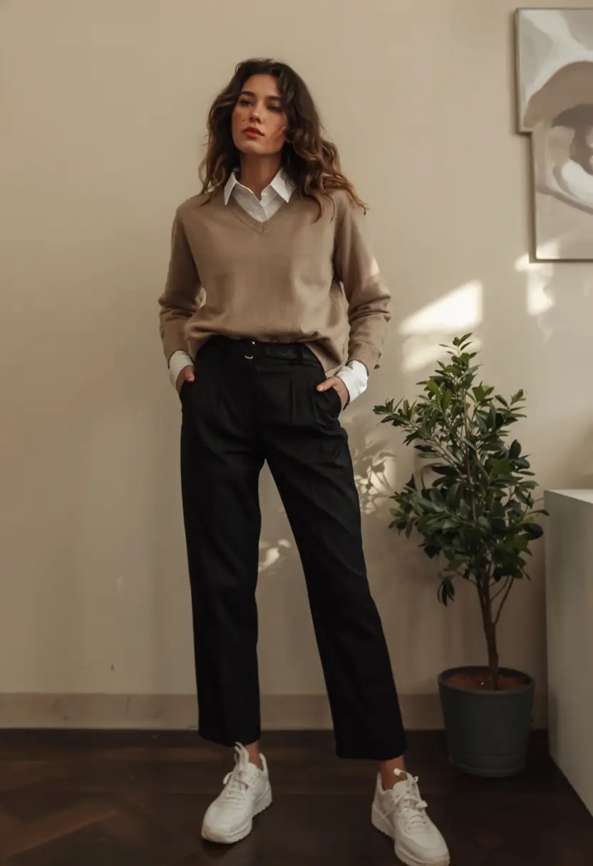 modern business casual outfits for women 2026 Soft Sweater Layers and Classic Lines