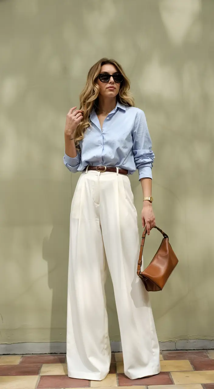 modern business casual outfits for women 2026 Light Blue and Ivory for Everyday Luxury
