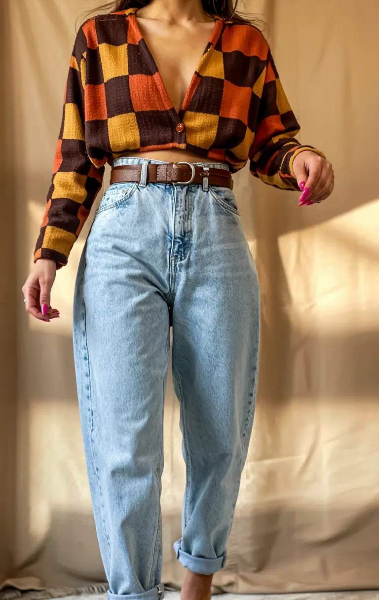 Modern outfits for women ideas 2026 Bold Checks With Retro Warmth