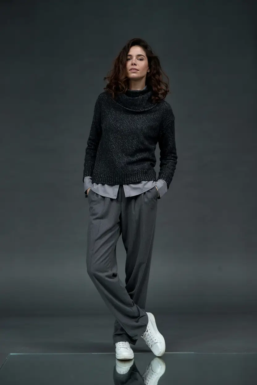 Modern outfits for women ideas 2026 + Soft Minimalism with Layered Charcoal Textures