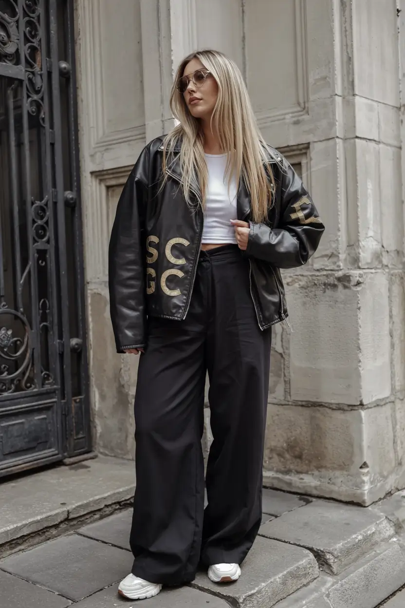 Modern outfits for women ideas 2026 Black Leather Jacket Street Style