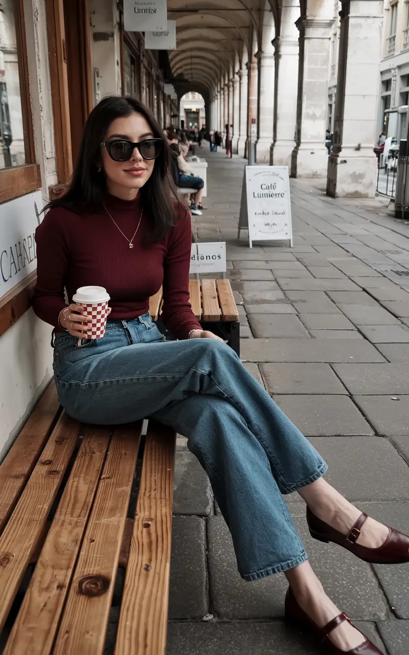 mom outfit ideas 2026 + Café-Chic Layers with Deep Jewel Tones