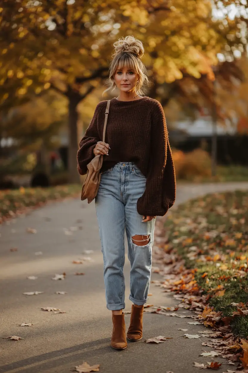 mom outfit ideas 2026 + Autumn Warmth with Textured Knits and Easy Denim