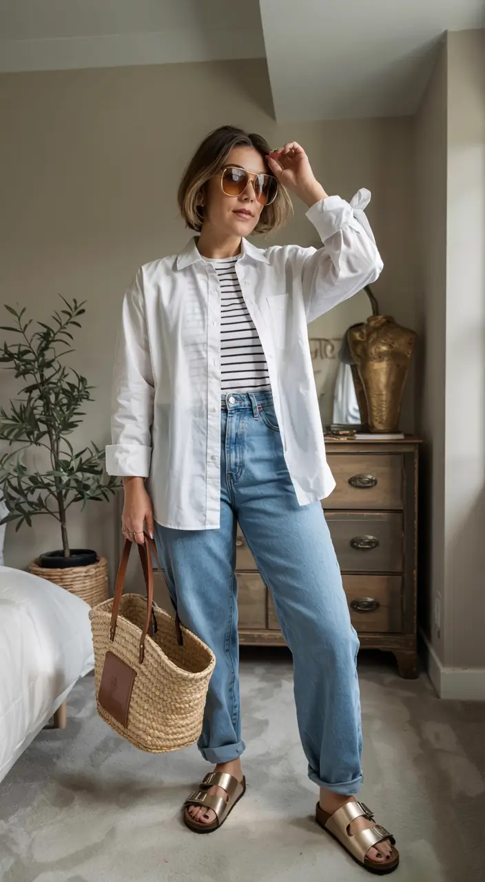 mom outfit ideas 2026 + Classic White Shirt with Denim for a No-Stress Style Boost