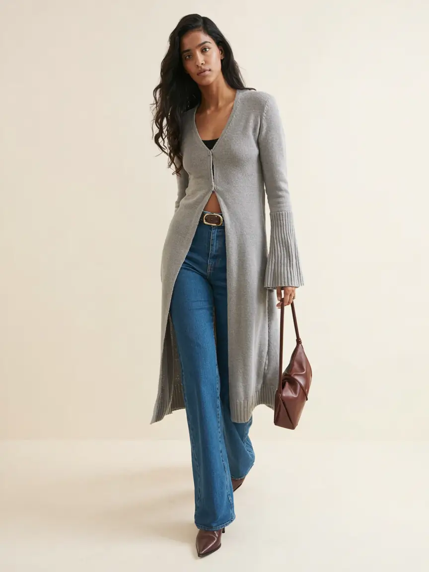 mom outfit ideas 2026 Modern Elegance With a Longline Knit