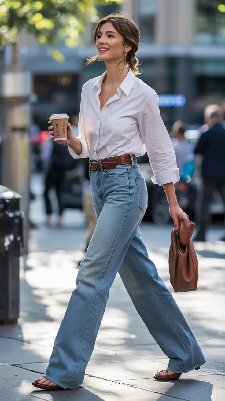 mom outfit ideas 2026 + Timeless Denim and Crisp Whites for City-Bright Mornings