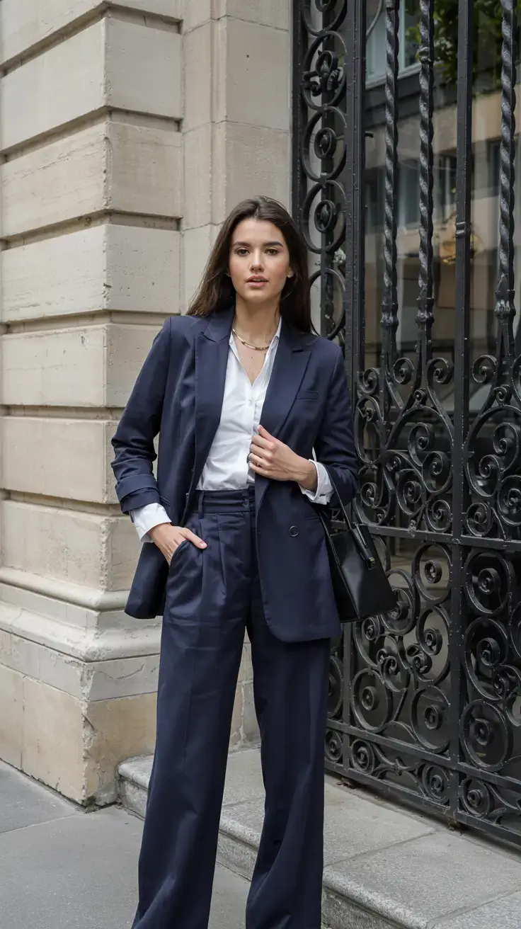 old money outfits for women 2026 Navy Power Suit Revival