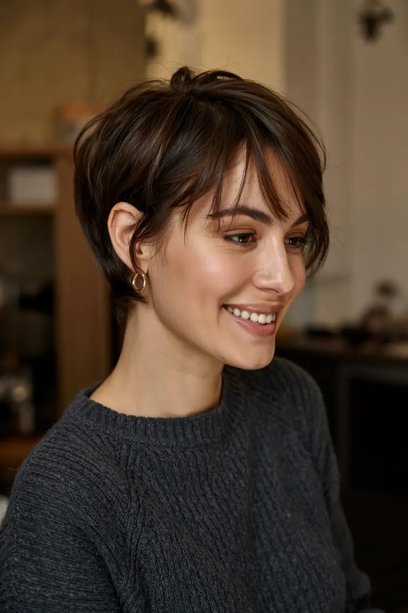 pixie haircut ideas 2026 Polished Pixie Bob with Light Bangs