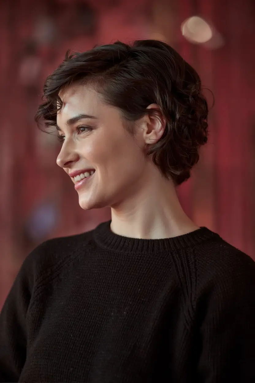 pixie haircut ideas 2026 Romantic Side-Parted Curl Pixie