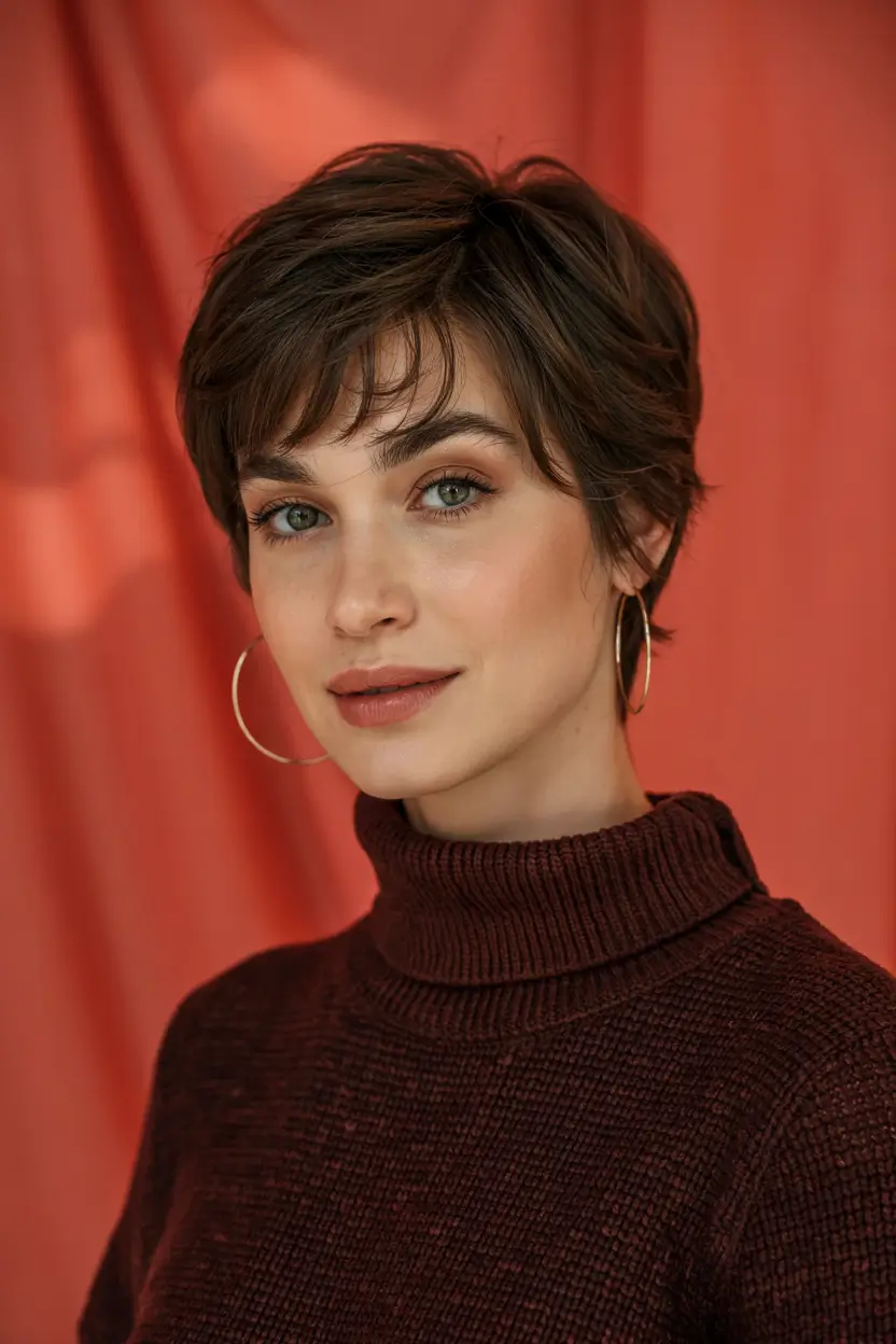 pixie haircut ideas 2026 Warm Chestnut Pixie with Rounded Volume