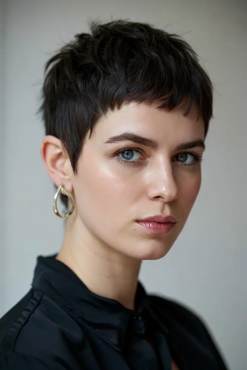 pixie haircut ideas 2026 Micro Fringe Pixie with Sculpted Sides