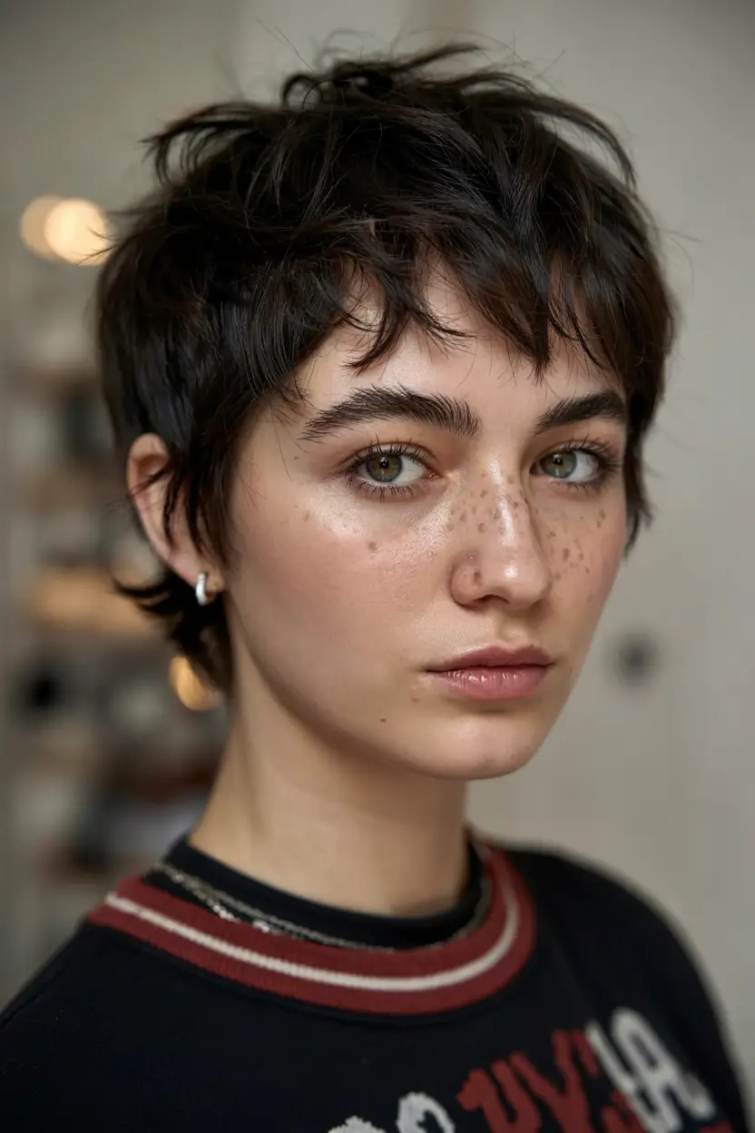 pixie haircut ideas 2026 Undone Texture with a Razor-Edge Fringe