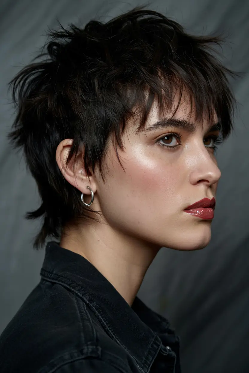 pixie haircut ideas 2026 Rocker Crop with Serious Fringe Energy