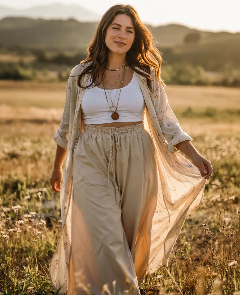 plus-size outfits for women 2026 Golden Hour Bohemian
