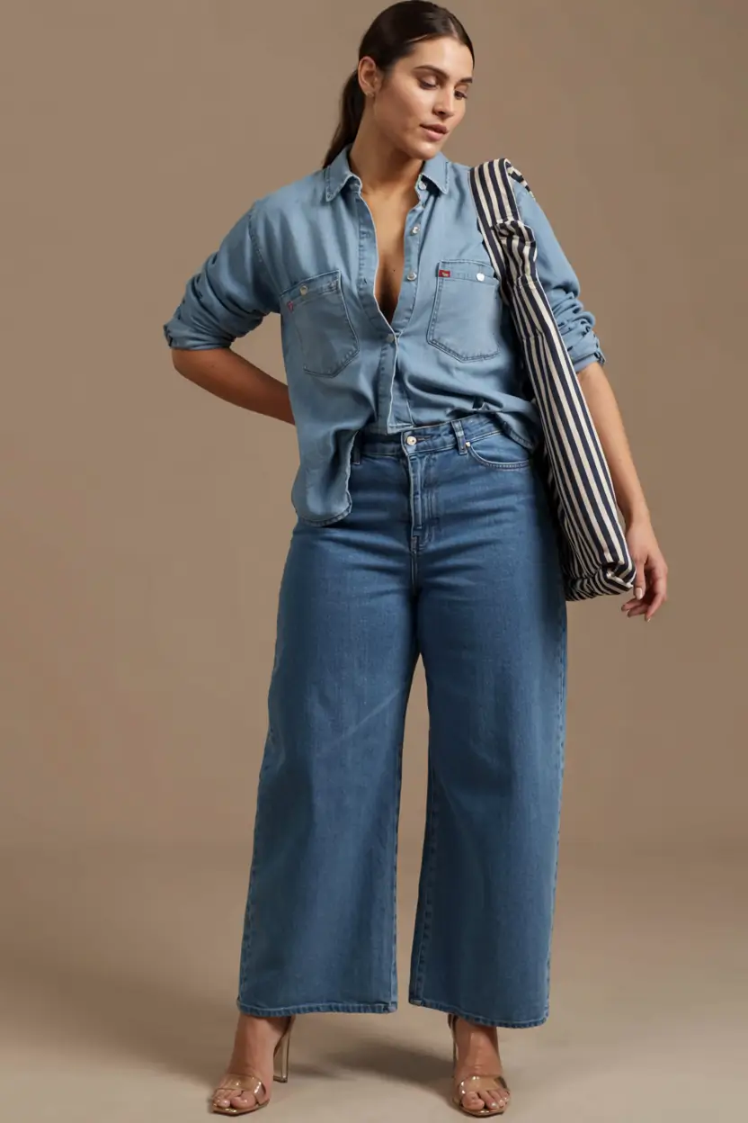 plus-size outfits for women 2026 Denim on Denim Revival
