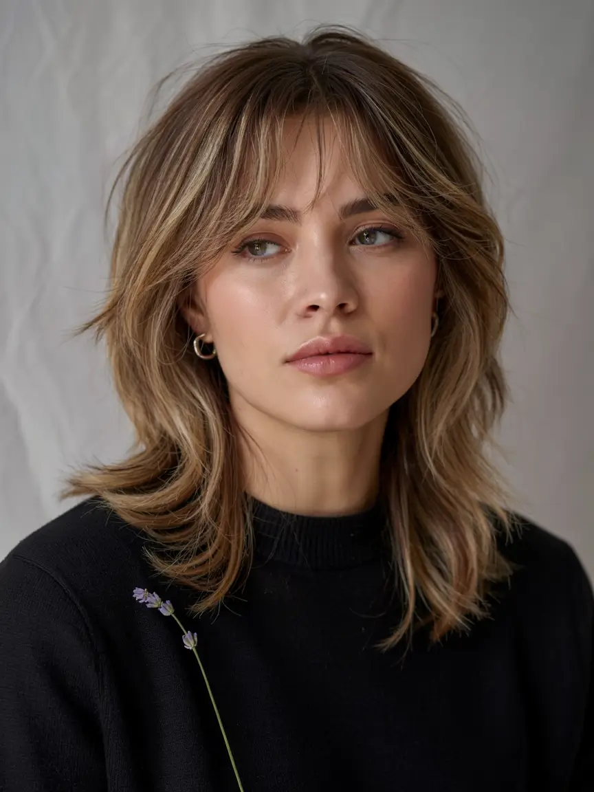 shag haircut ideas 2026 Face-Framing Shag with Dimensional Balayage