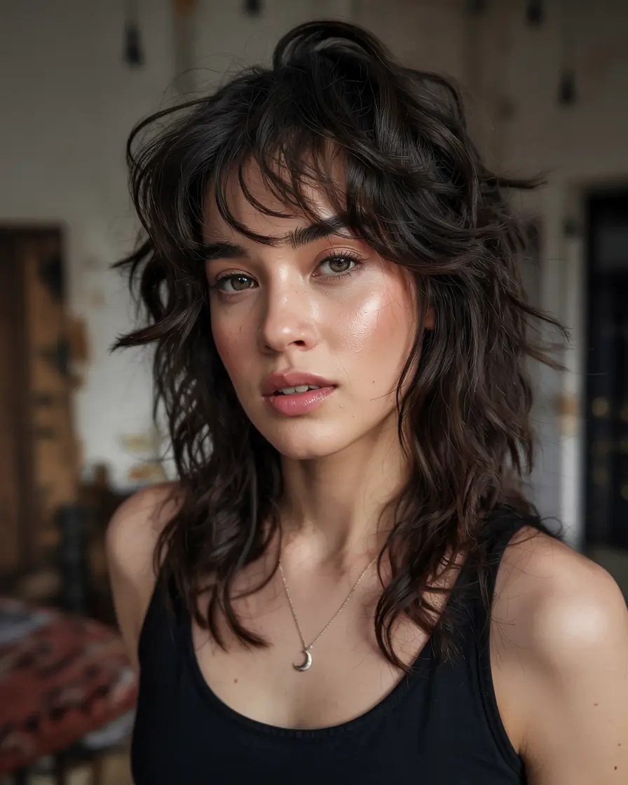 shag haircut ideas 2026 Long Rock’n’Roll Layers with Choppy Fringe