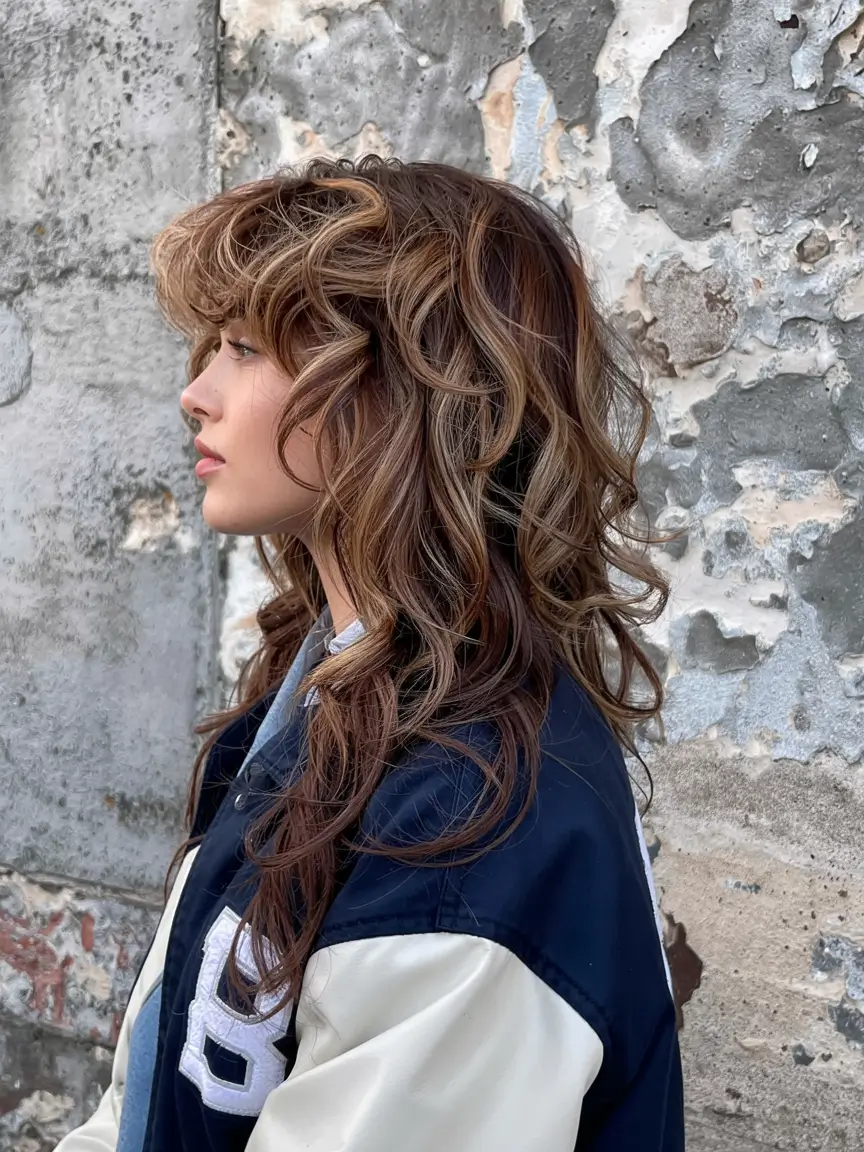 shag haircut ideas 2026 Layered Volume with Soft Retro Curls