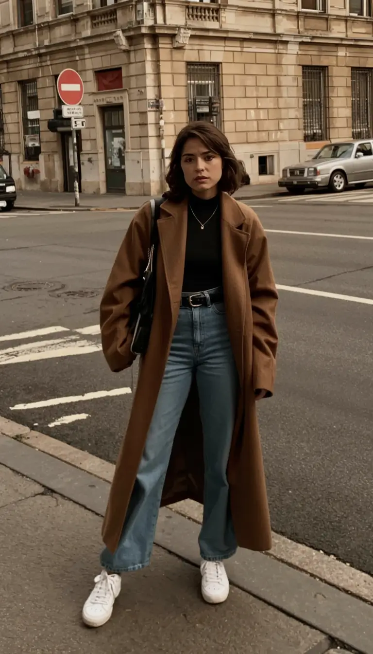 Stylish New York outfits 2026 Classic Camel and Denim for Timeless City Days