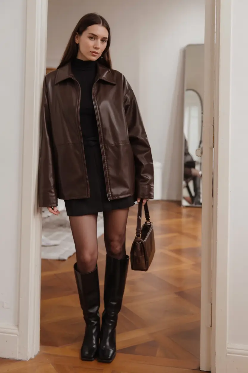 Stylish New York outfits 2026 Minimalist Chocolate Leather With City Chic