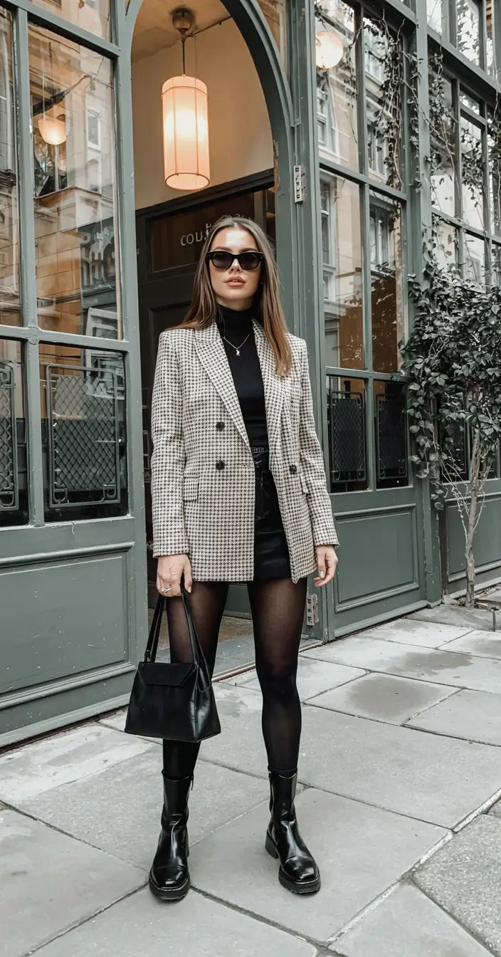 Stylish New York outfits 2026 Checkered Sharpness with Modern Minimal Lines