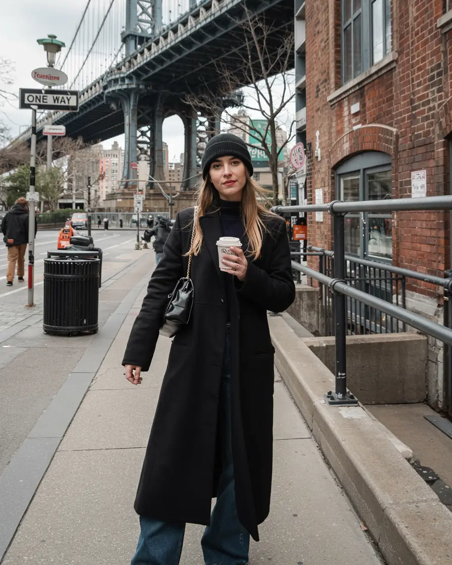 Stylish New York outfits 2026 Chic Monochrome for Cold Mornings