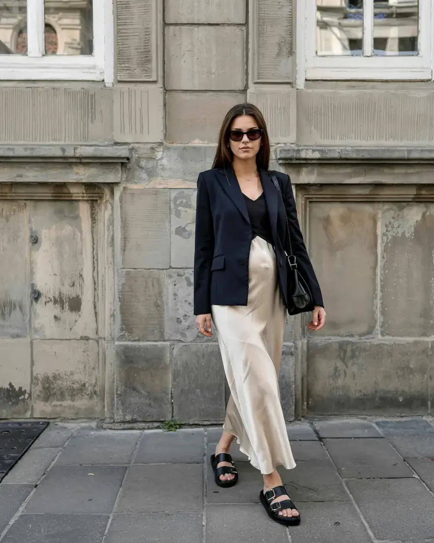 Stylish pregnancy outfits 2026 Minimalist City Grace