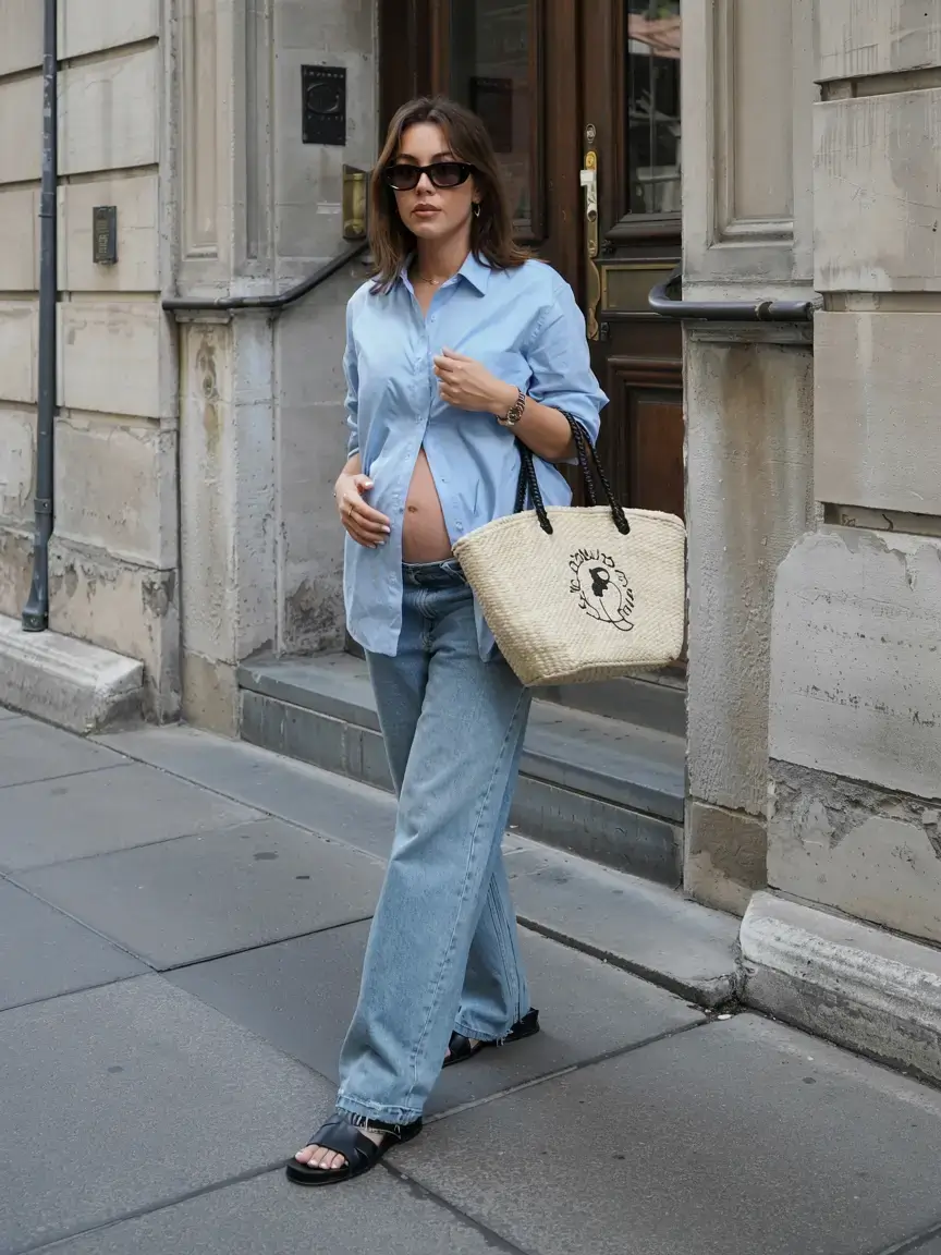 Stylish pregnancy outfits 2026 Effortless Blue Statement